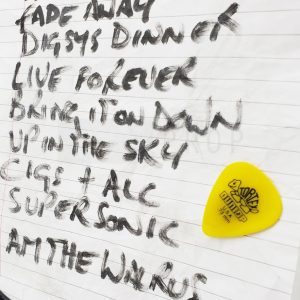 Oasis Handwritten Set List & Guitar Pick