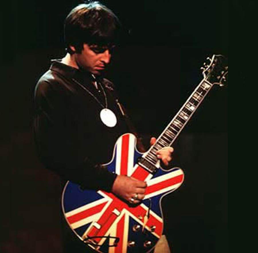Union Jack Guitar 18" x 18" Filled Sofa Cushion Britpop Oasis Noel Gallagher 
